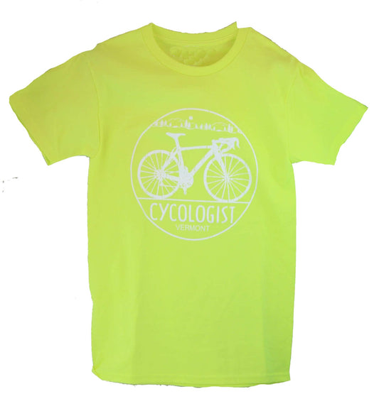 Cycologist T-Shirt on Safety Green -