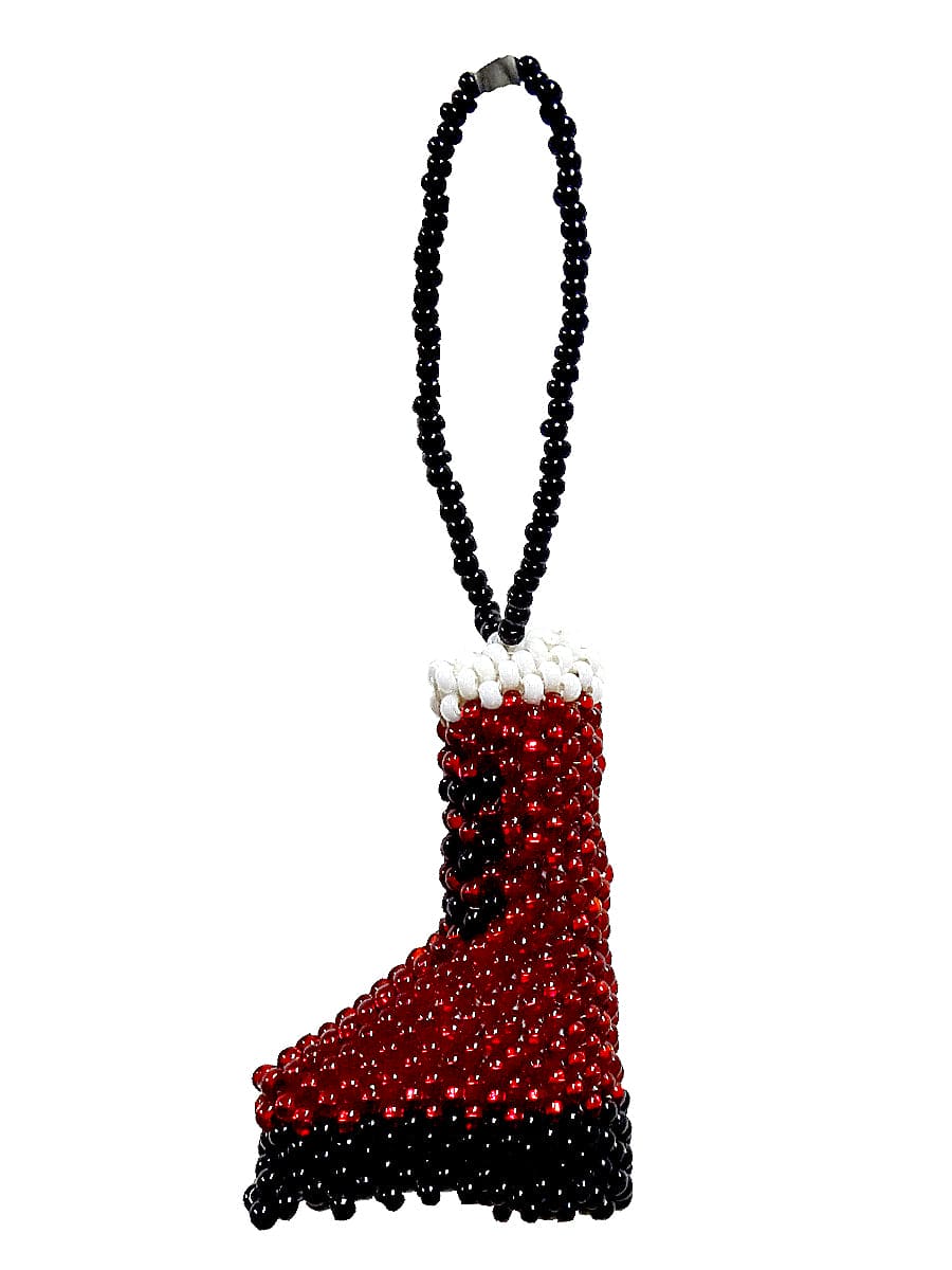 Seed Bead Santa Boot Ornament