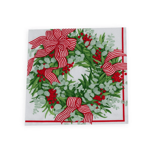 Ribbon Stripe Wreath Dinner Napkin - 20 Per Package