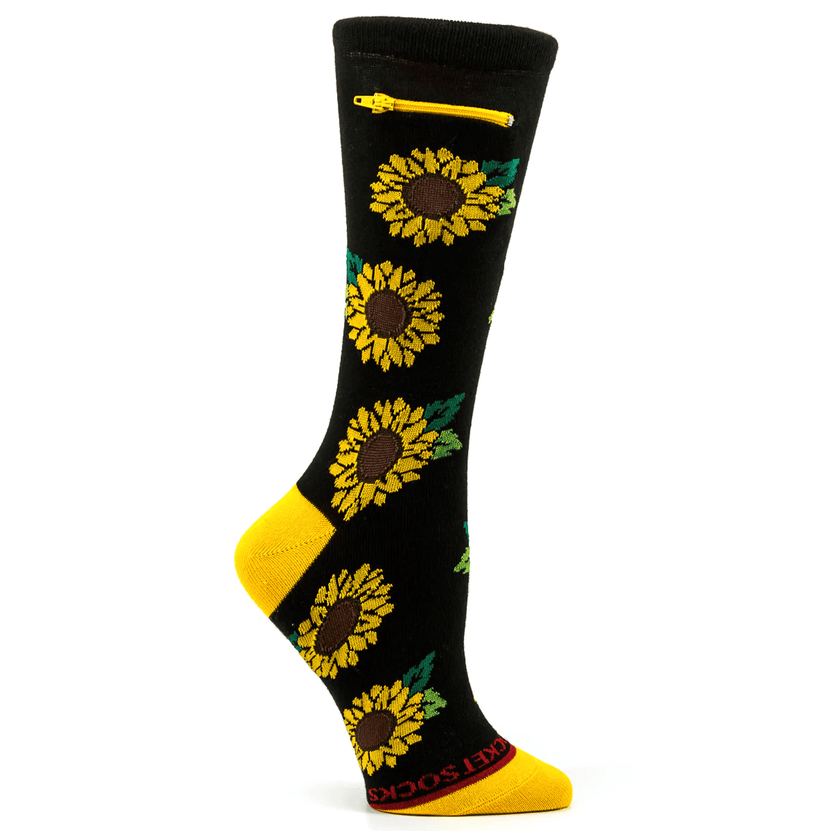 Pocket Socks - Sunflower on Black - Womens