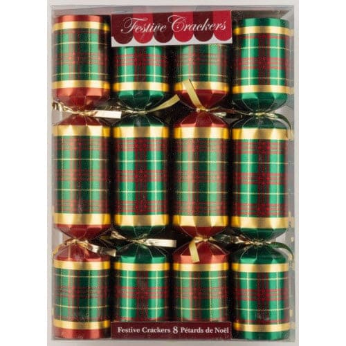 8ct Festive Plaid 10in Christmas Crackers