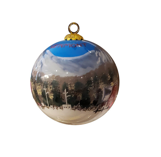 Hand Painted Glass Globe Ornament - Vermont Barn Scene