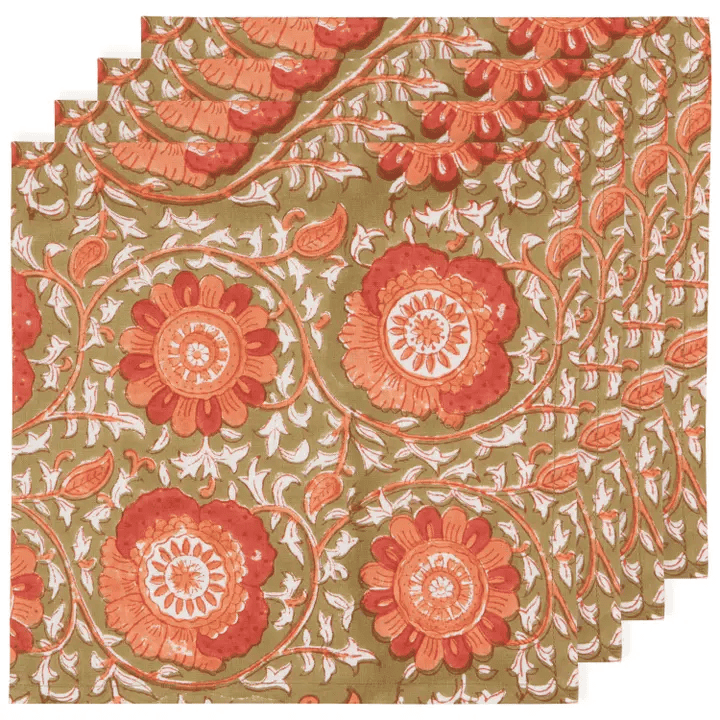 Zinnia Block Print Napkins Set of 4