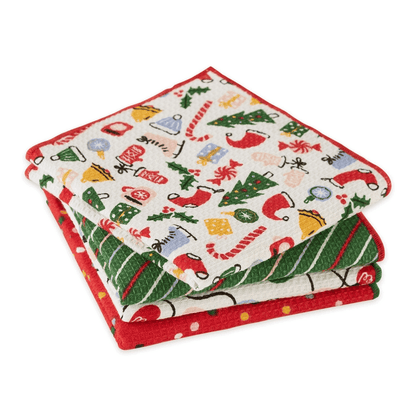 Holiday Vibes Printed Waffle Dishcloth Set of 4