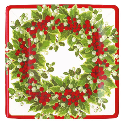 Holly and Berry Wreath Paper Dinner Plates - 8 Per Package