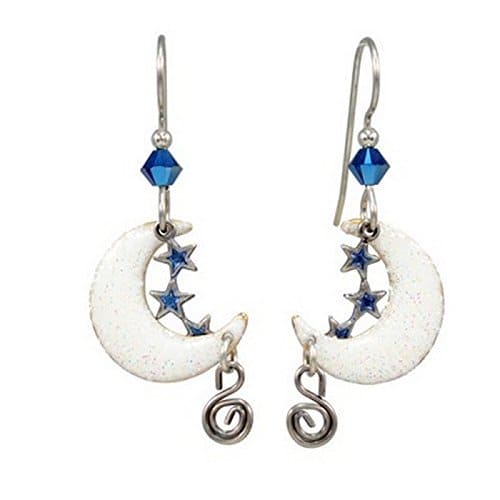 White Crescent With Star  Earrings