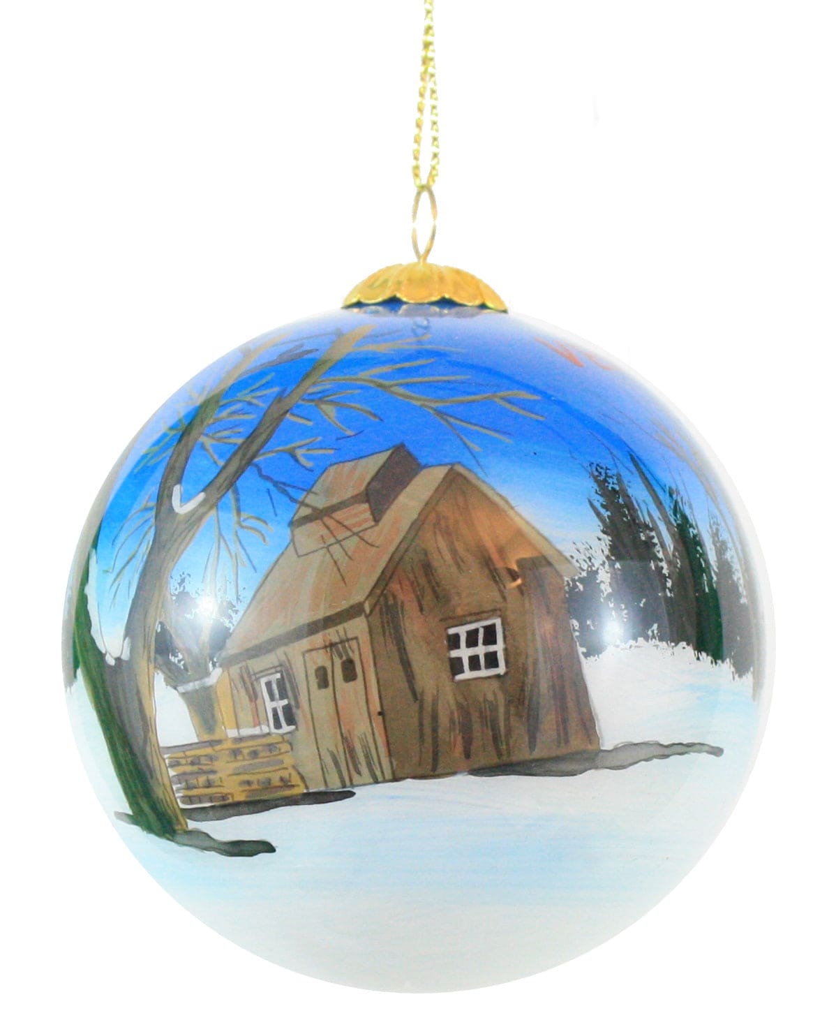 Hand Painted Glass Globe Ornament - Maple Sugar House