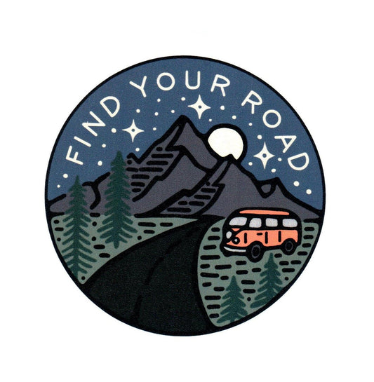 Find Your Road With Orange Van Gray Mountains Sticker