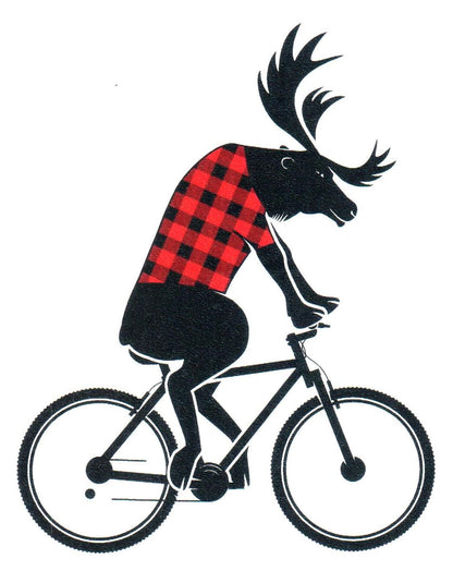 Plaid Moose On Bike Sticker