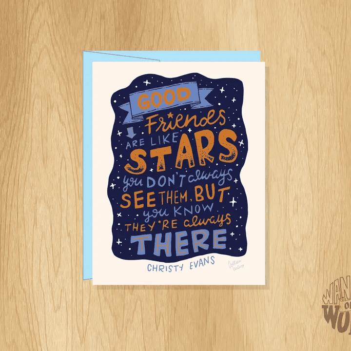 Hand-Lettered Friends Like Stars Friendship Card