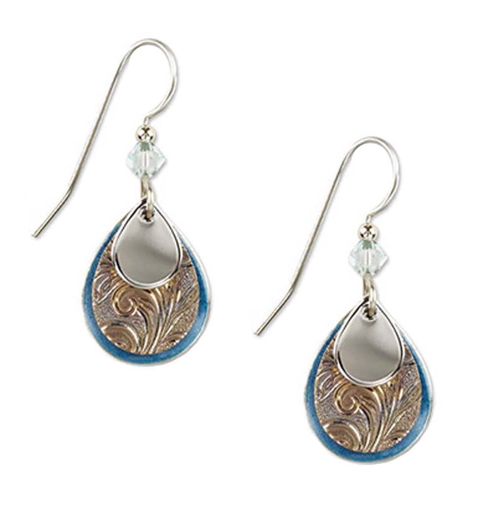 Silvertone And Blue Enamel Teardrop Layered Dangle Earrings