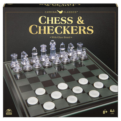 Clear Chess and Checkers Set with Glass Gameboard