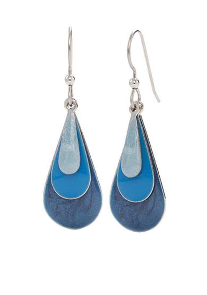 Blue Enamel Triple Teardrop Earrings