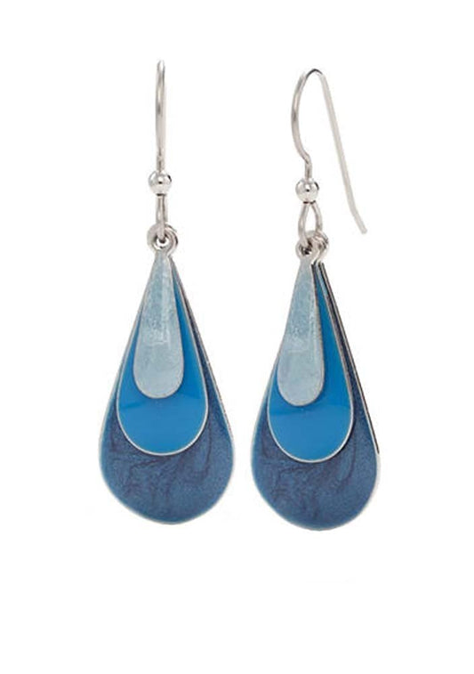 Blue Enamel Triple Teardrop Earrings