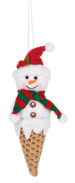 Ice Cream Snowman Stuffed Ornament - Red Hat