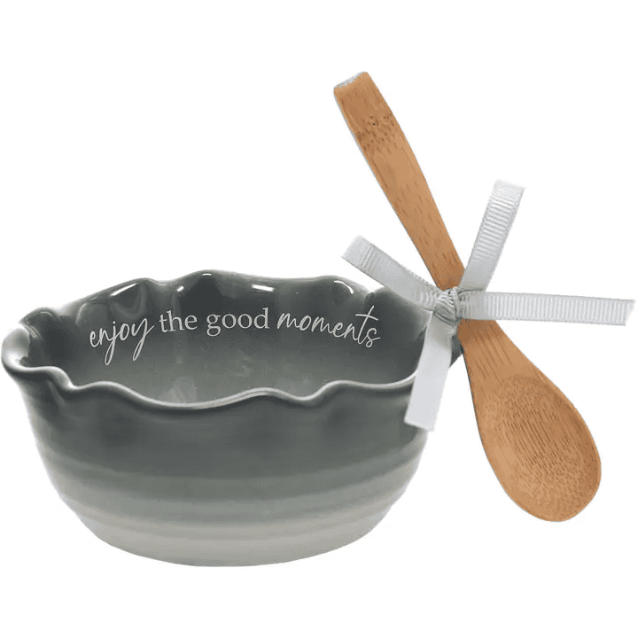 Enjoy Moments - 4.5" Ceramic Bowl with Bamboo Spoon