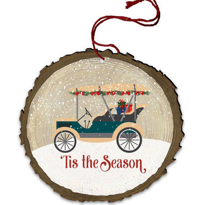 Tis The Season  Vintage Log End Wood Ornament