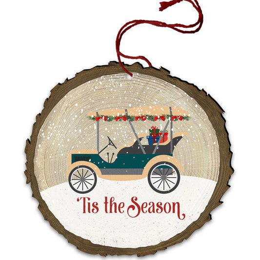 Tis The Season  Vintage Log End Wood Ornament