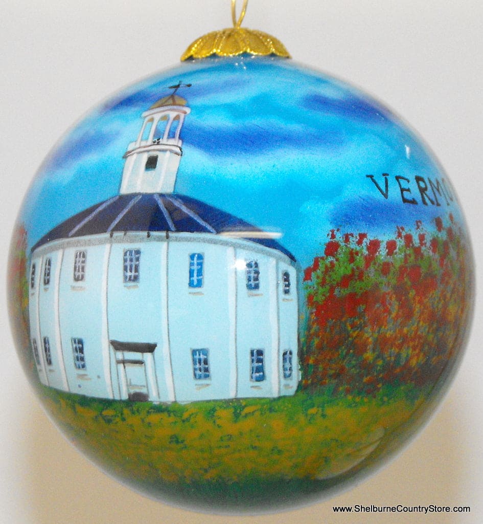 Hand Painted Glass Globe Ornament - Round Church Ornament