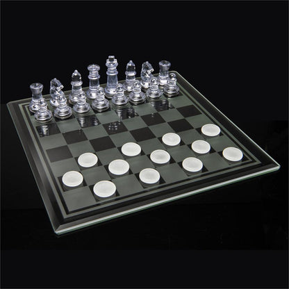 Clear Chess and Checkers Set with Glass Gameboard