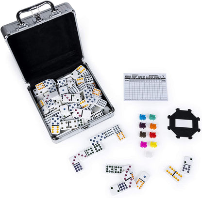 Mexican Train Dominoes Game in Aluminum Carry Case