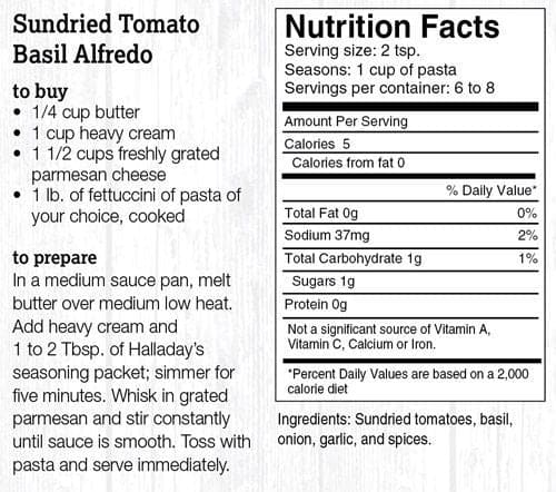 Halladay's Sundried Tomato Basil Alfredo