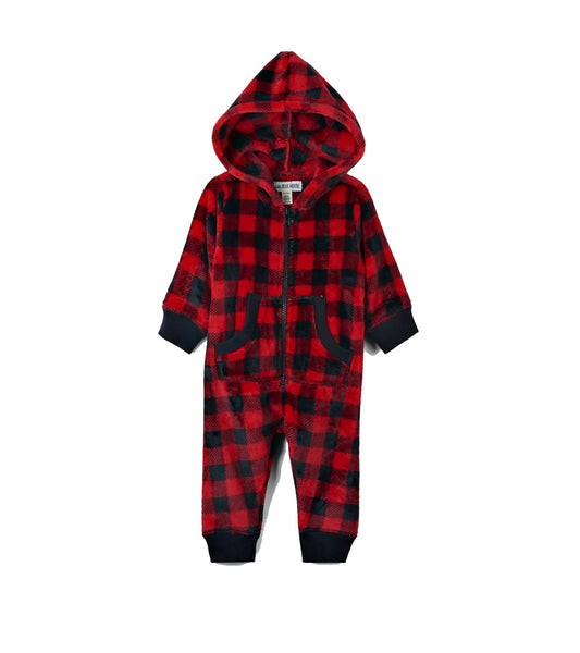 Kids Hooded Fleece Union Suit Buffalo Plaid -