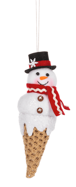 Ice Cream Snowman Stuffed Ornament - Black Hat