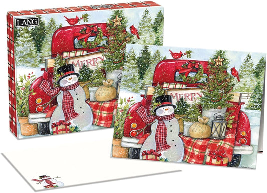 Red Truck & Snowman Boxed Christmas Cards - 18 Greeting Cards