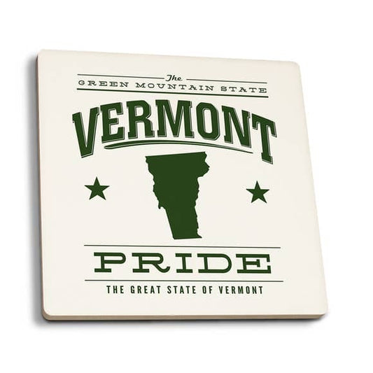 Vermont State Pride Green on White Coaster