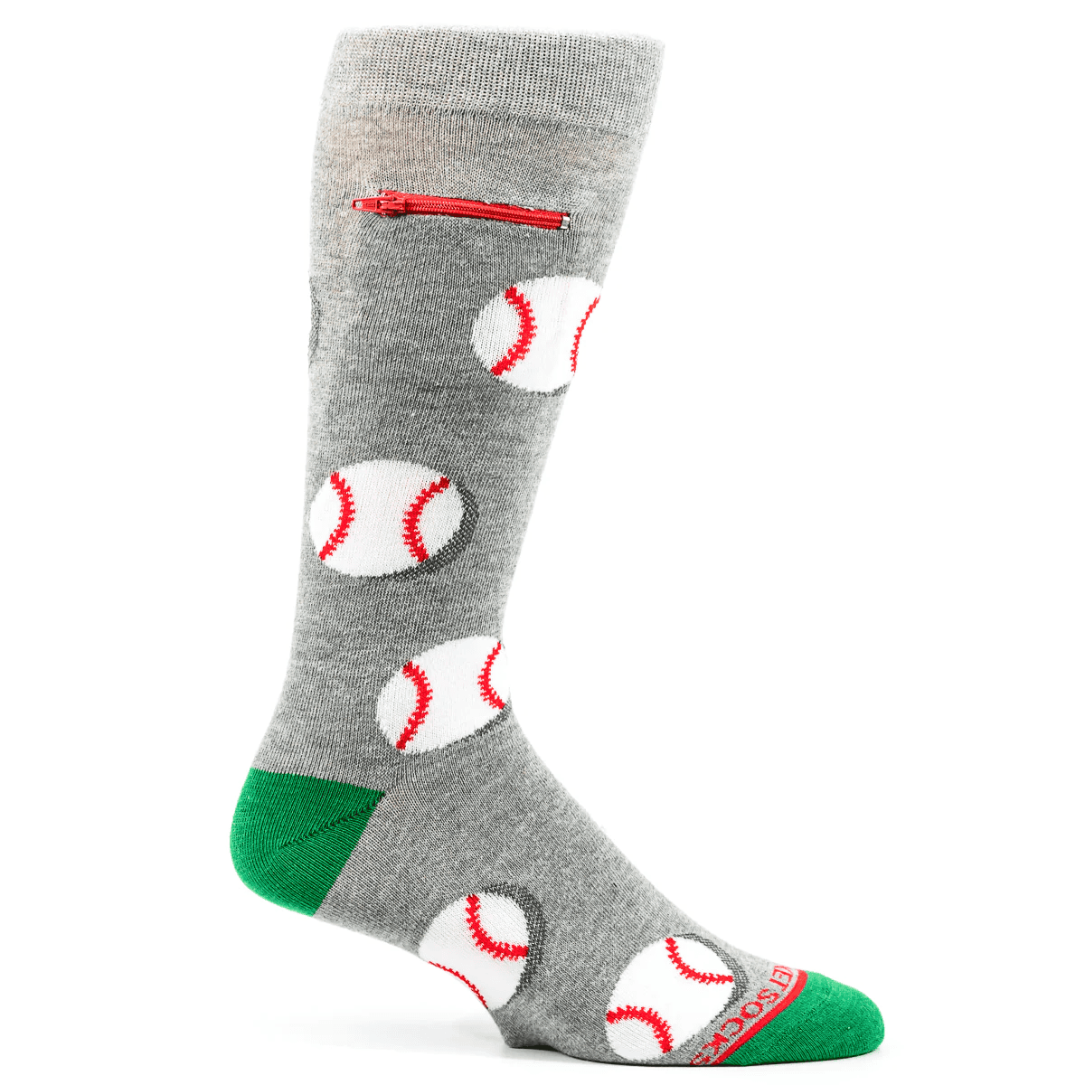 Pocket Socks - Baseballs on Green - Mens