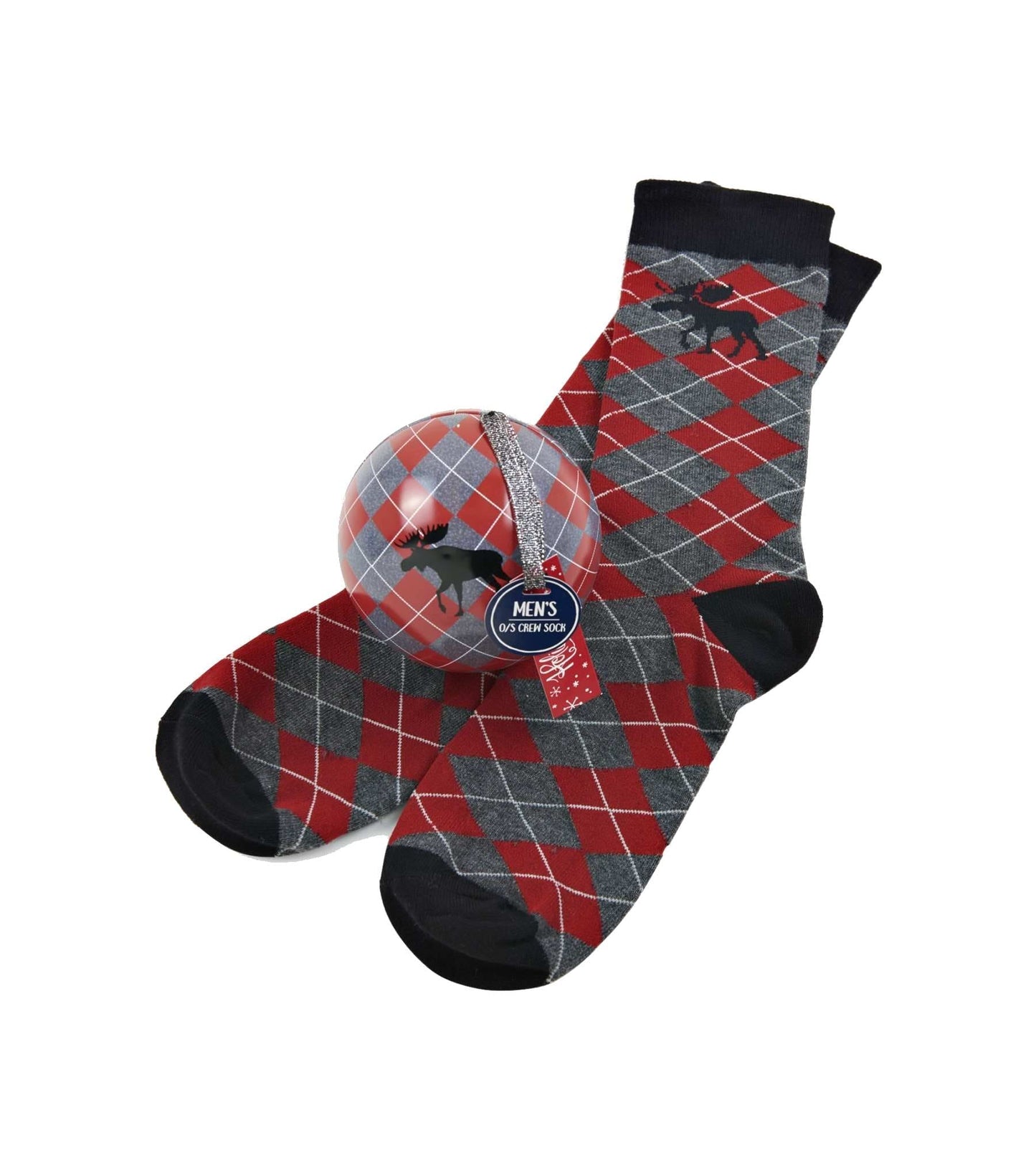 Holiday Moose Argyle Men's Socks in An Ornament Ball