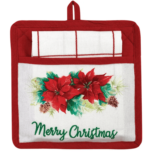 Poinsettia Pine Pocket Potholder Set