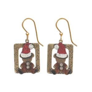 Teddy Bear With Santa Hat Earrings