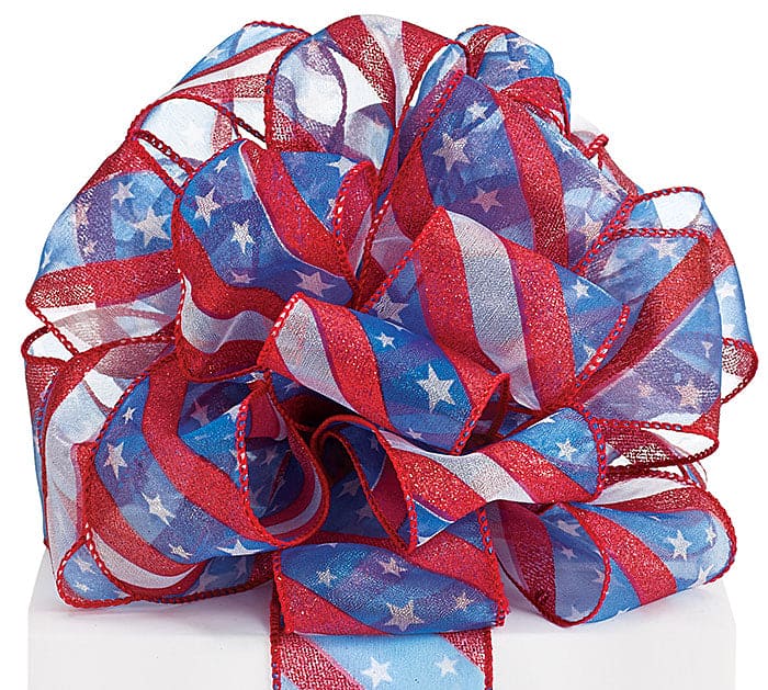 #40 STARS AND STRIPES SHEER WIRED RIBBON  Per Yard