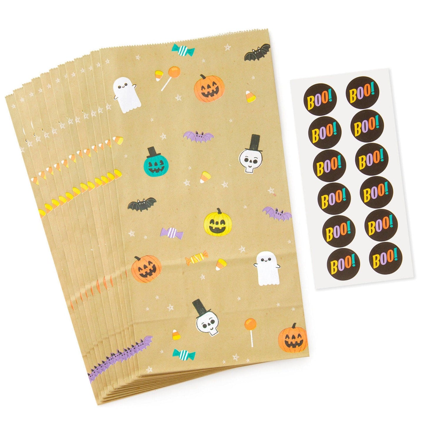 Halloween 12-Pack Kraft Paper Goodie Bags With Stickers