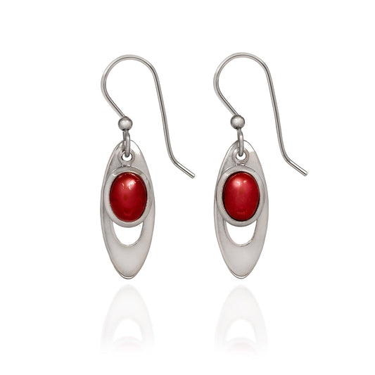 Oval with Red Stone - Earring