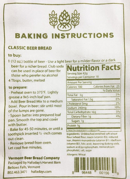 Halladay's Vermont Beer Bread Mix - Classic