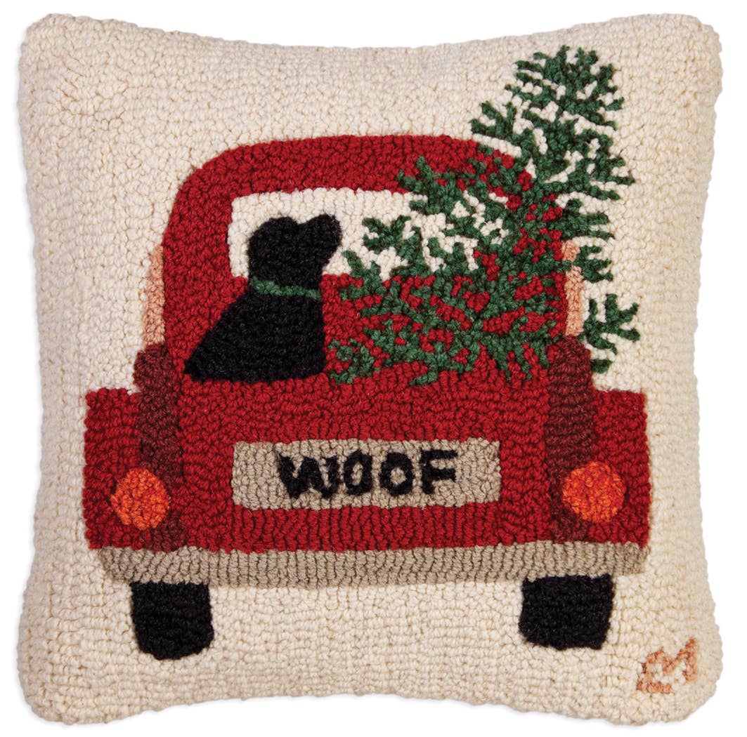 Truck With Christmas Tree And Lab Christmas Pillow