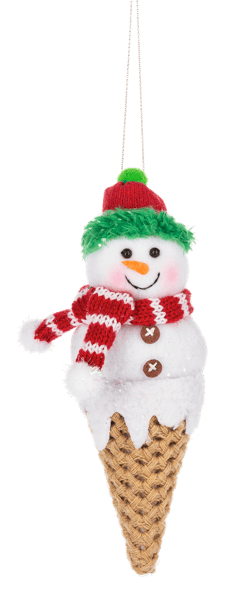 Ice Cream Snowman Stuffed Ornament - Red/Green Hat