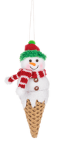 Ice Cream Snowman Stuffed Ornament - Red/Green Hat