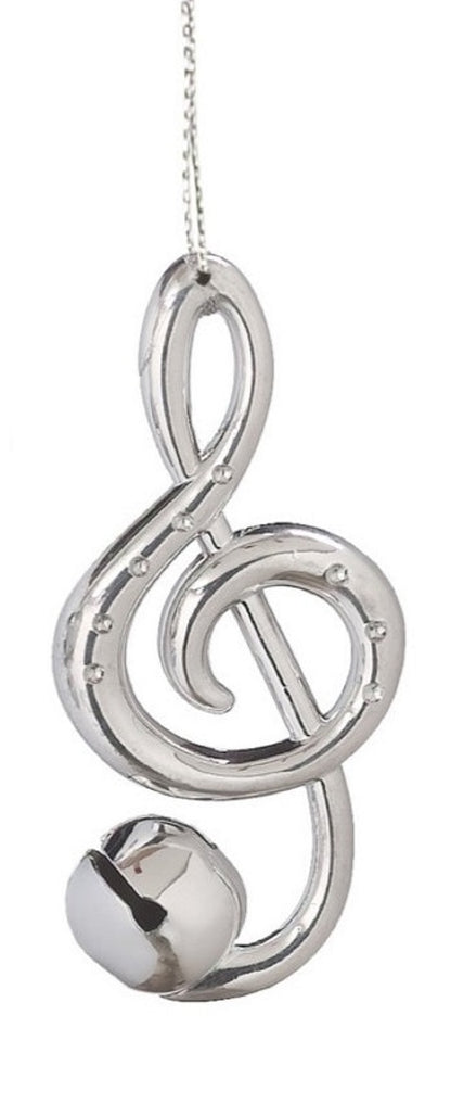 Silver Bell Musical Note Ornament - Cleff