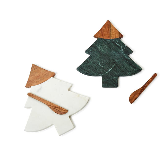 Marble and Wood Tree Shape Serving Board with Spreader -