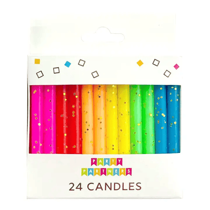 Rainbow Gold Glitter 24 Candles Set