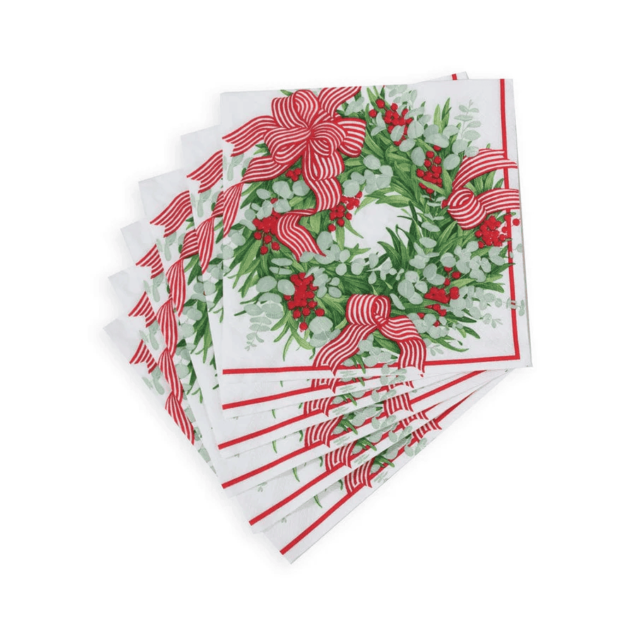 Ribbon Stripe Wreath Dinner Napkin - 20 Per Package