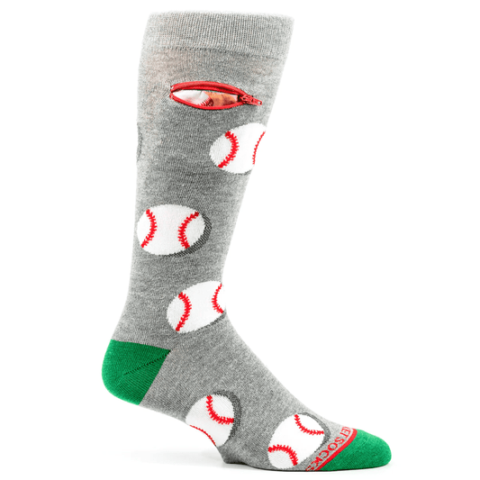 Pocket Socks - Baseballs on Green - Mens