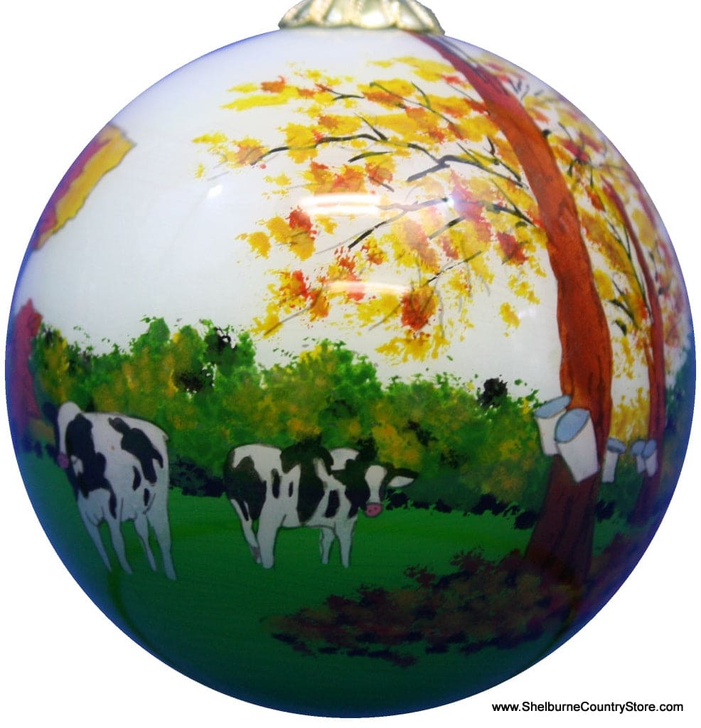 Hand Painted Glass Globe Ornament - Vermont Collage