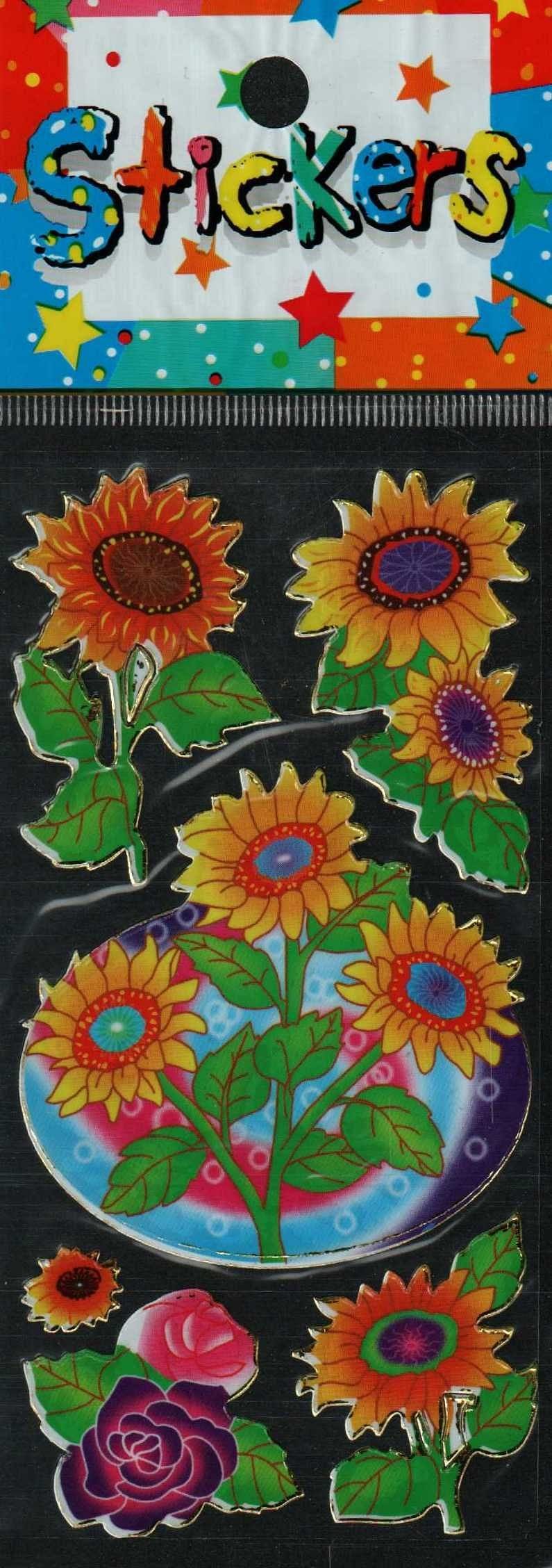Full Color Sticker Sheet -  Cartoon Sunflowers - Shelburne Country Store