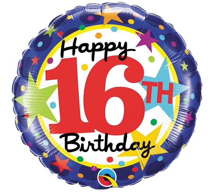 18" 16th Birthday Balloon With Stars - Shelburne Country Store