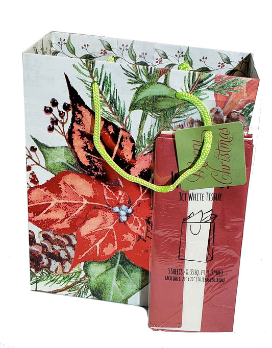Traditional Gift Bag With Matching Tissue - Medium - Foil Poinsettia - Shelburne Country Store